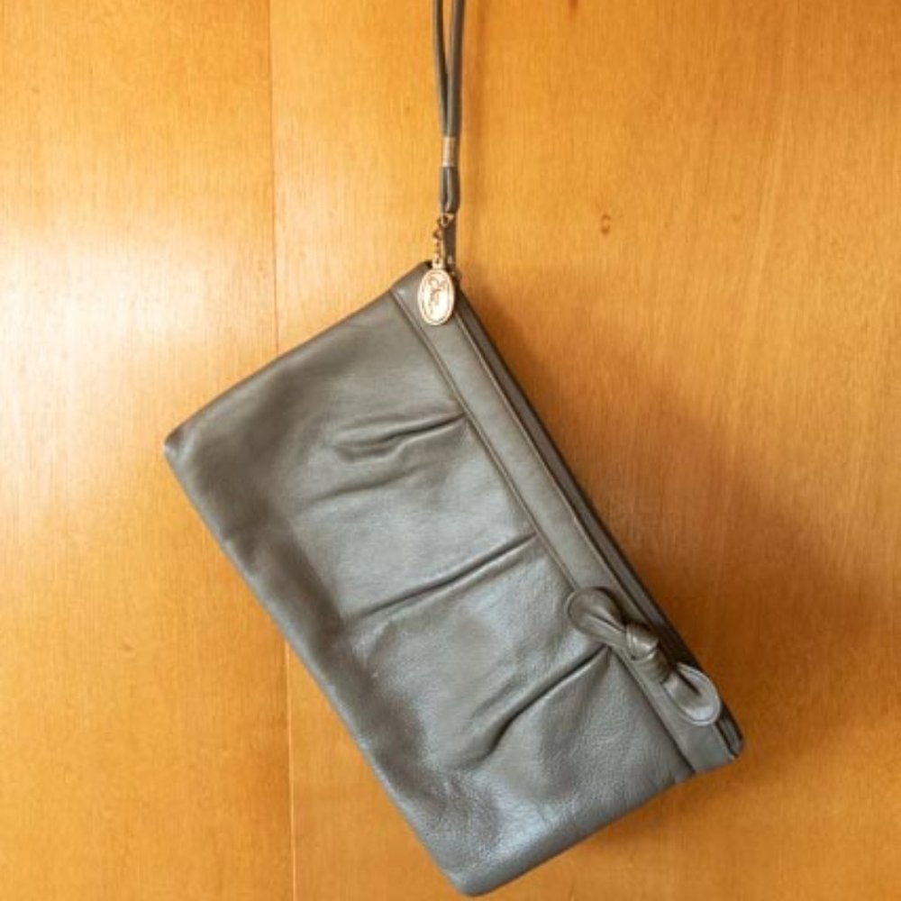 Etra Taupe Gray Leather Wristlet Purse